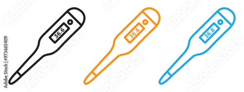 Digital thermometer icon Thin line illustration set