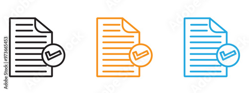 Document accepted icon Thin line illustration set