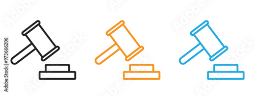 Gavel icon Thin line illustration set
