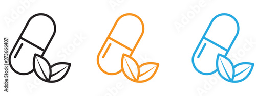 Herbal capsule icon Thin line illustration set