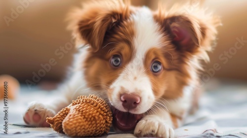 Border Collie Puppy Playing With a Toy photo