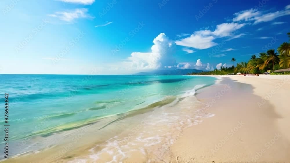 A serene beach scene with clear blue skies video 4K A serene beach scene with clear blue skies video 4K