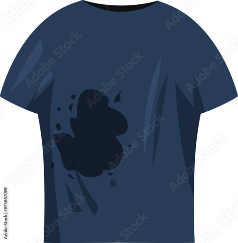Dark blue t shirt showing large stain, concept of laundry gone wrong
