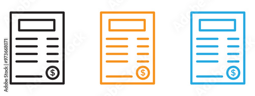 Receipt icon Thin line illustration set