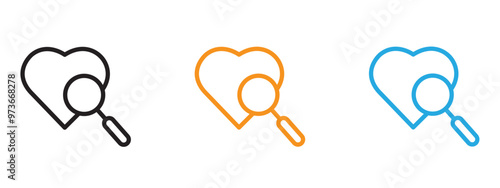 Search heart icon Thin line illustration set