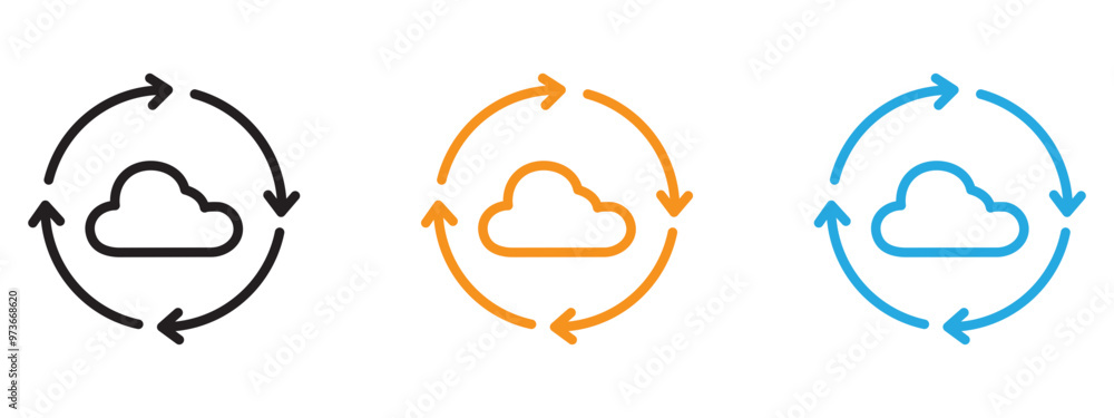 Synchronization icon Thin line illustration set Synchronization icon Thin line illustration set
