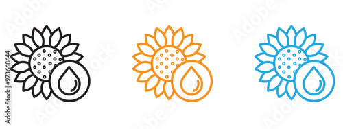 Sunflower oil icon Thin line illustration set