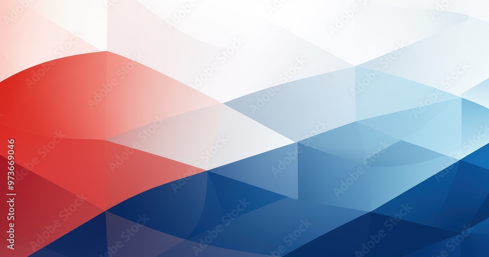 An abstract design featuring flowing shapes in red, white, and blue, creating a modern and dynamic visual effect.