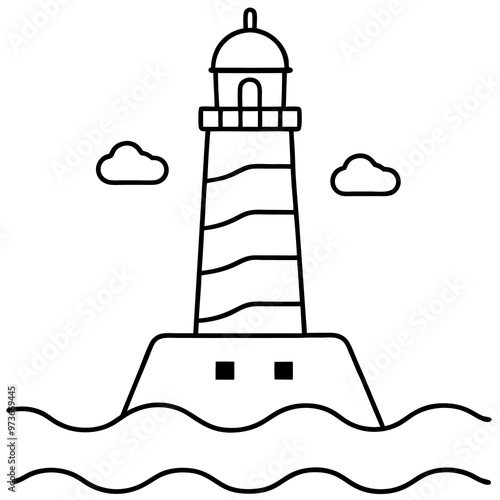 lighthouse standing on the sand island outline coloring book page line art drawing