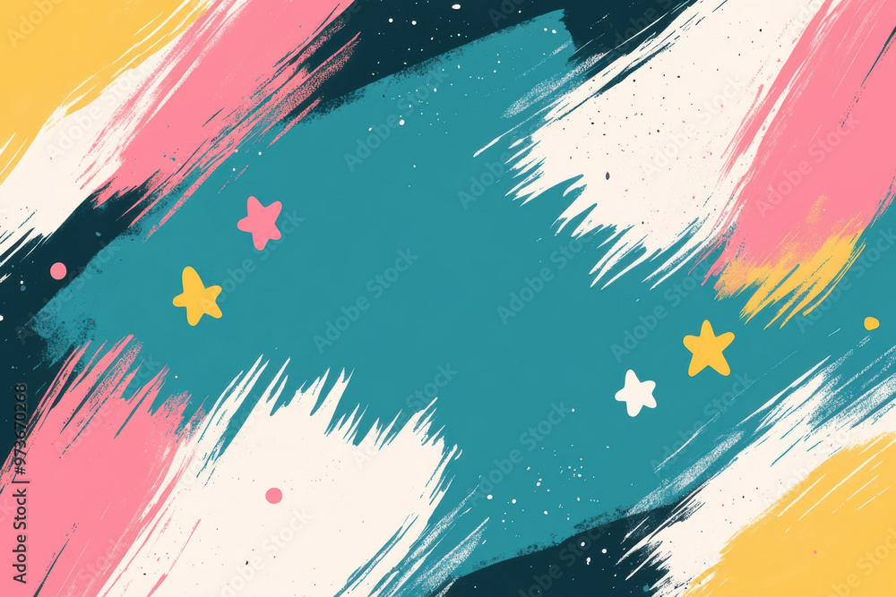 Vibrant abstract background with colorful brush strokes and star shapes, perfect for creative designs and artistic projects. Vibrant abstract background with colorful brush strokes and star shapes, perfect for creative designs and artistic projects.