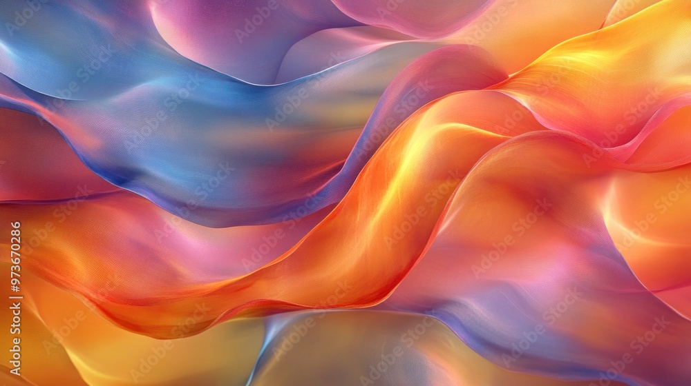 Abstract background with flowing, wavy, and textured shapes in orange, red, blue, and purple shades. Abstract background with flowing, wavy, and textured shapes in orange, red, blue, and purple shades.