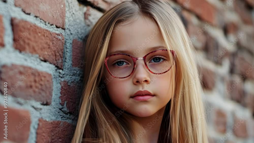 Young Girl with Glasses by Brick Wall Young Girl with Glasses by Brick Wall