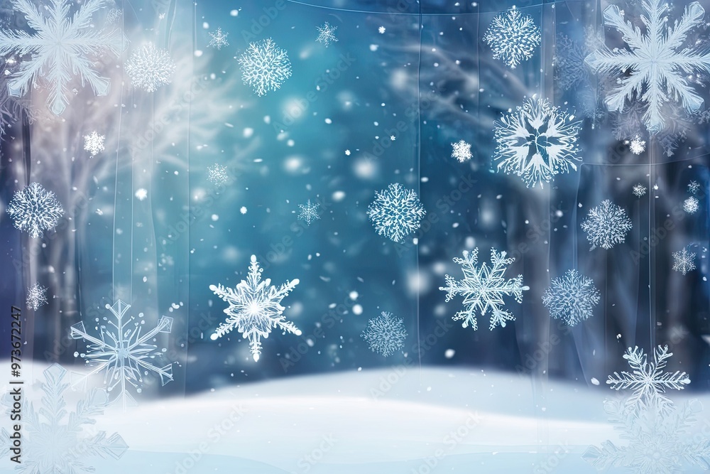 Vibrant Snowflake Designs on Clear Surface with Magical Winter Scene Vibrant Snowflake Designs on Clear Surface with Magical Winter Scene