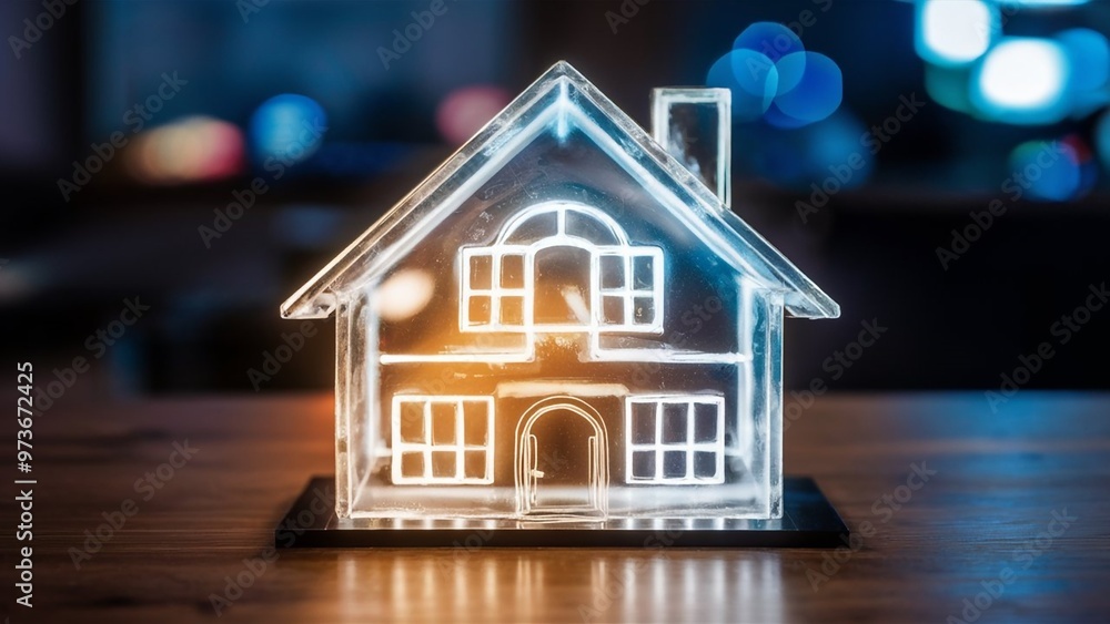 Transparent House Model Displaying Smart Home Features Transparent House Model Displaying Smart Home Features