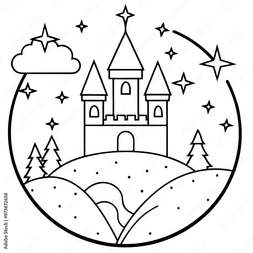 Obraz premium magic or fantasy world outline coloring book page line art drawing