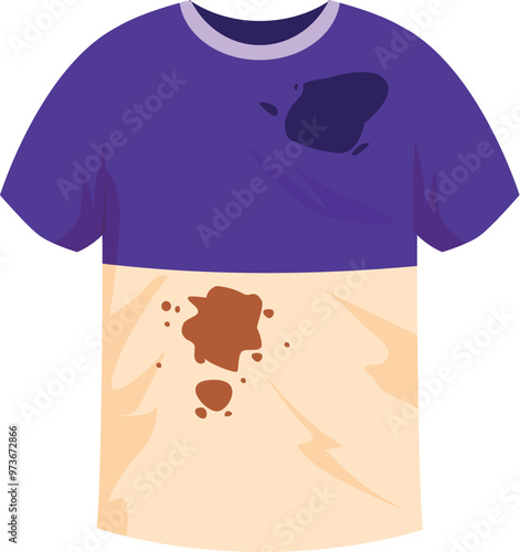 Dirty t shirt with stains needing washing showing concept of laundry day