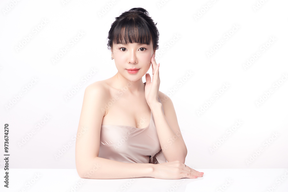 Beautiful young asian woman with clean fresh skin on beige background, Face care, Facial treatment, Cosmetology, beauty and spa, Asian women portrait. Beautiful young asian woman with clean fresh skin on beige background, Face care, Facial treatment, Cosmetology, beauty and spa, Asian women portrait.