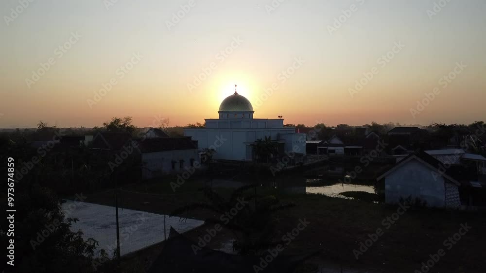Panoramic aerial video of the mosque view in the morning. Panoramic aerial video of the mosque view in the morning.
