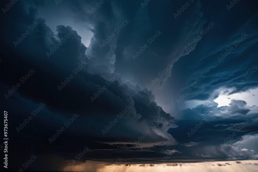 Stunning Dark Sky Landscape Featuring Thunderstorm Clouds and Dynamic Rain Showers Stunning Dark Sky Landscape Featuring Thunderstorm Clouds and Dynamic Rain Showers