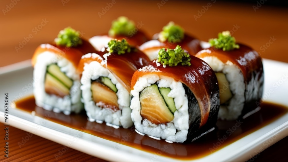 Delicious sushi rolls ready to be savored Delicious sushi rolls ready to be savored