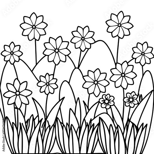 meadow flowers outline coloring book page line art drawing