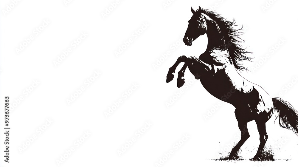Silhouette of a rearing black horse with its mane flowing. Silhouette of a rearing black horse with its mane flowing.