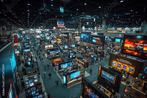 Tech Trade Show A large exhibition hall with various innovations png file