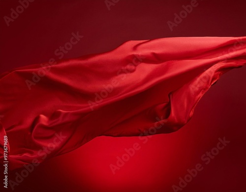 abstract red fabric that flies and floats in the air, creating dynamic movement with dramatic folds and textures, generative ai photo