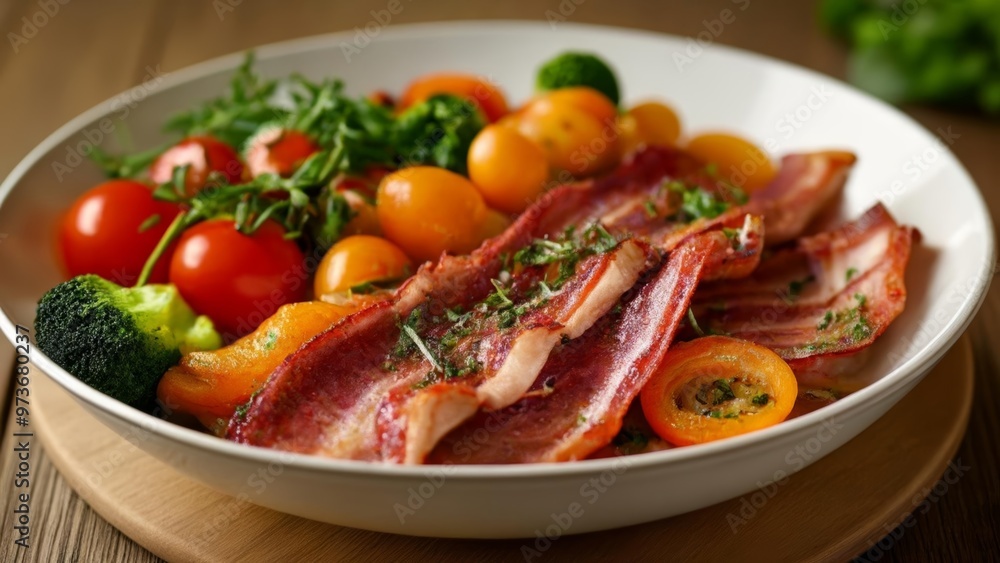 Fresh and vibrant salad with bacon and cherry tomatoes Fresh and vibrant salad with bacon and cherry tomatoes