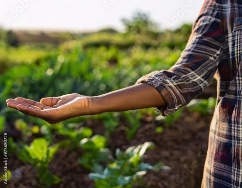 close-up of farmer's hands working in the garden, reflecting hard work, skill and closeness to nature.generative ai photo