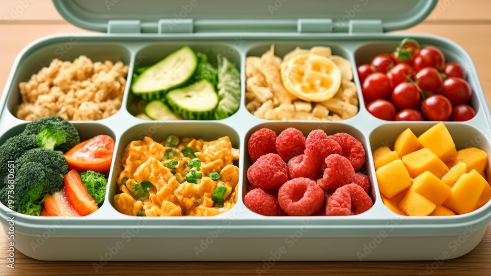 A bento box filled with a colorful array of healthy foods A bento box filled with a colorful array of healthy foods