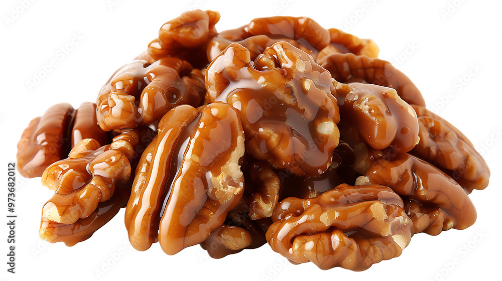 A handful of caramel-coated pecans with a transparent background. A handful of caramel-coated pecans with a transparent background.