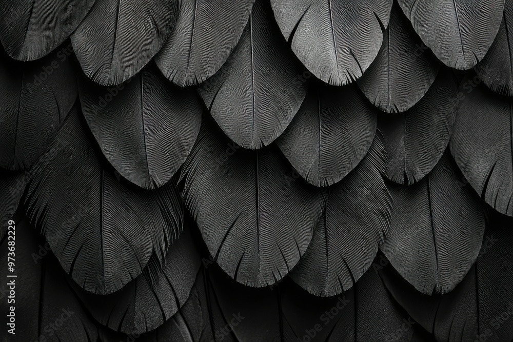 Obraz premium Close-up of Overlapping Black Bird Feathers