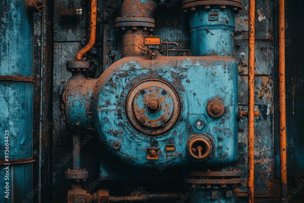 Close-up of a Rusty Industrial Machine with Pipes Close-up of a Rusty Industrial Machine with Pipes