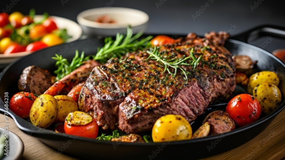 Deliciously grilled steak with vibrant vegetables Deliciously grilled steak with vibrant vegetables