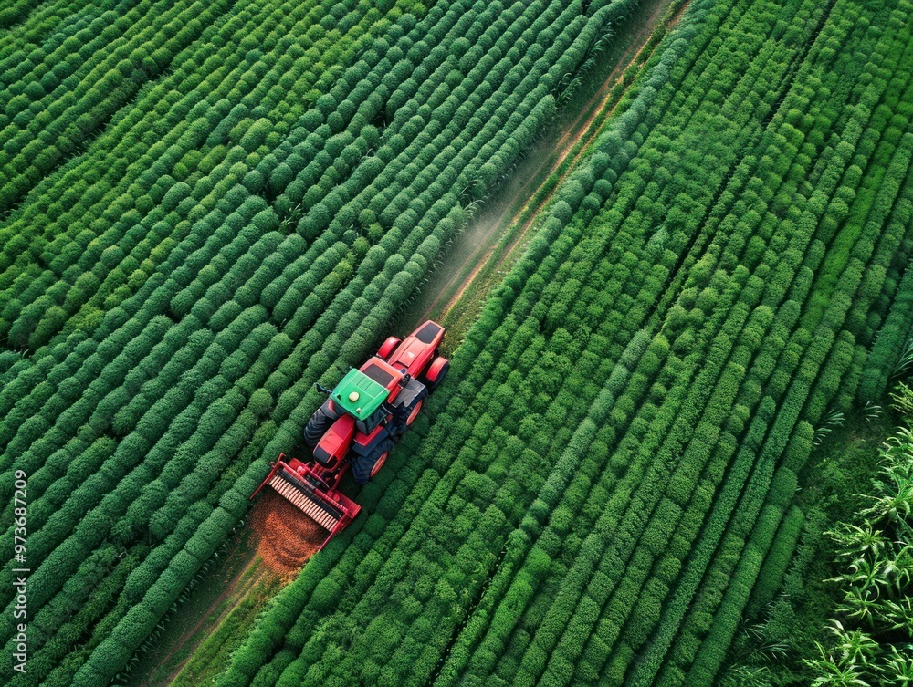 Aerial View of Tractor Cultivating a Field