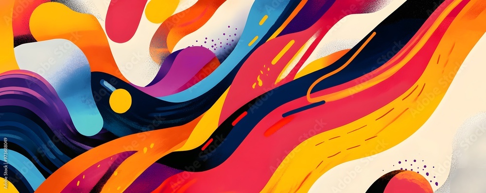 Obraz premium A vibrant and colorful abstract design featuring flowing shapes and bold hues, perfect for creative projects and backgrounds.