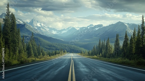 A long road with a mountain range in the background
