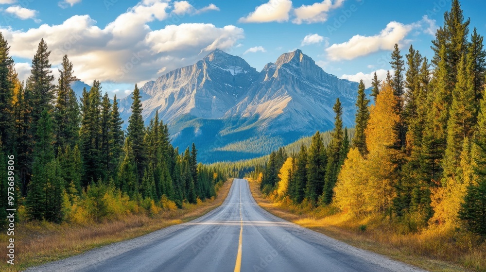 A road with a mountain range in the background