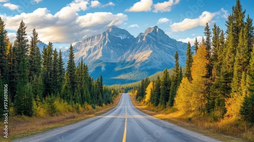 A road with a mountain range in the background