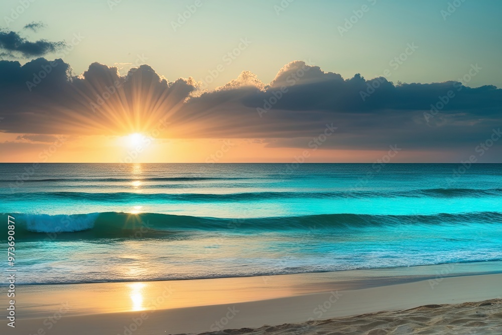 Stunning Sandy Beaches Turquoise Waves and a Glorious Evening Glow Over a Tranquil Coast Stunning Sandy Beaches Turquoise Waves and a Glorious Evening Glow Over a Tranquil Coast