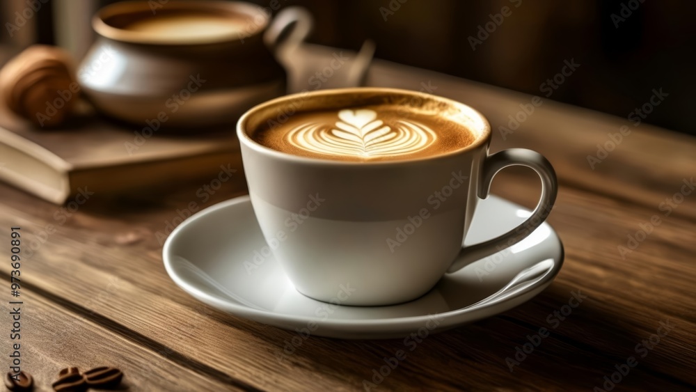 A moment of tranquility with a latte art masterpiece A moment of tranquility with a latte art masterpiece