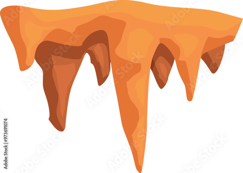 Several stalactites are hanging from the ceiling of a cave, creating interesting shapes