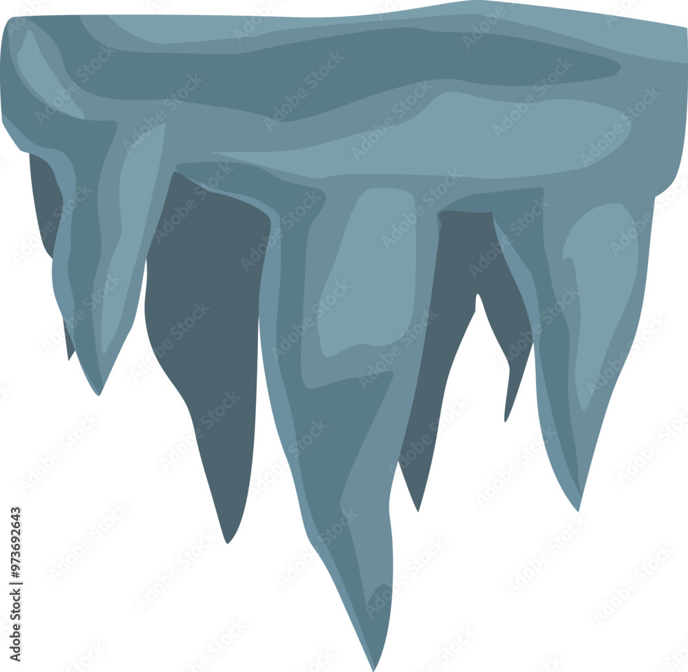 Blue ice shelf hanging down with large icicles forming, isolated on white Blue ice shelf hanging down with large icicles forming, isolated on white