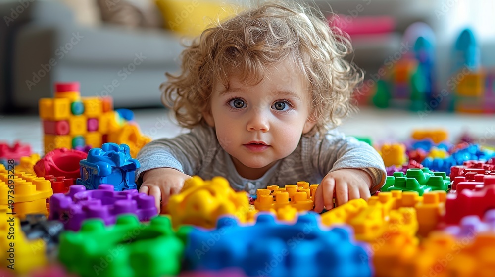 Cute Toddler Playing with Colorful Building Blocks Cute Toddler Playing with Colorful Building Blocks