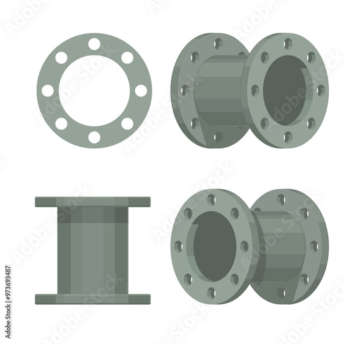 Isolated pipe and flange on whtie background