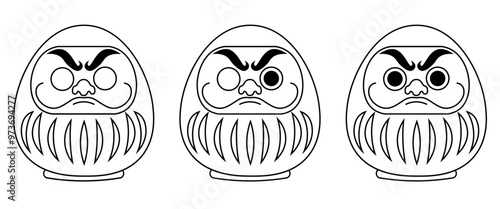 ３種類の達磨の線画イラスト