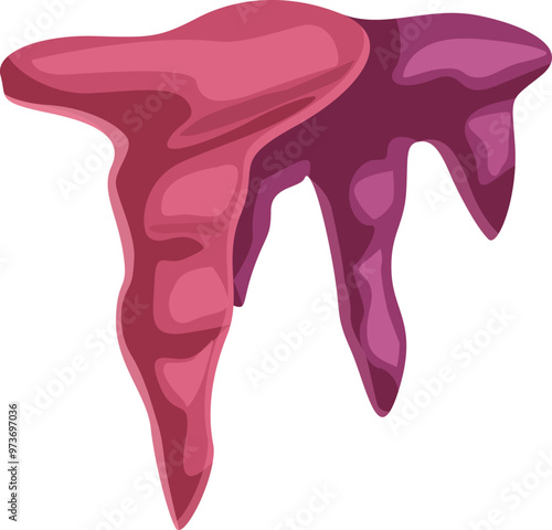Cartoon stalactite hanging from ceiling of cave formation with shades of pink color