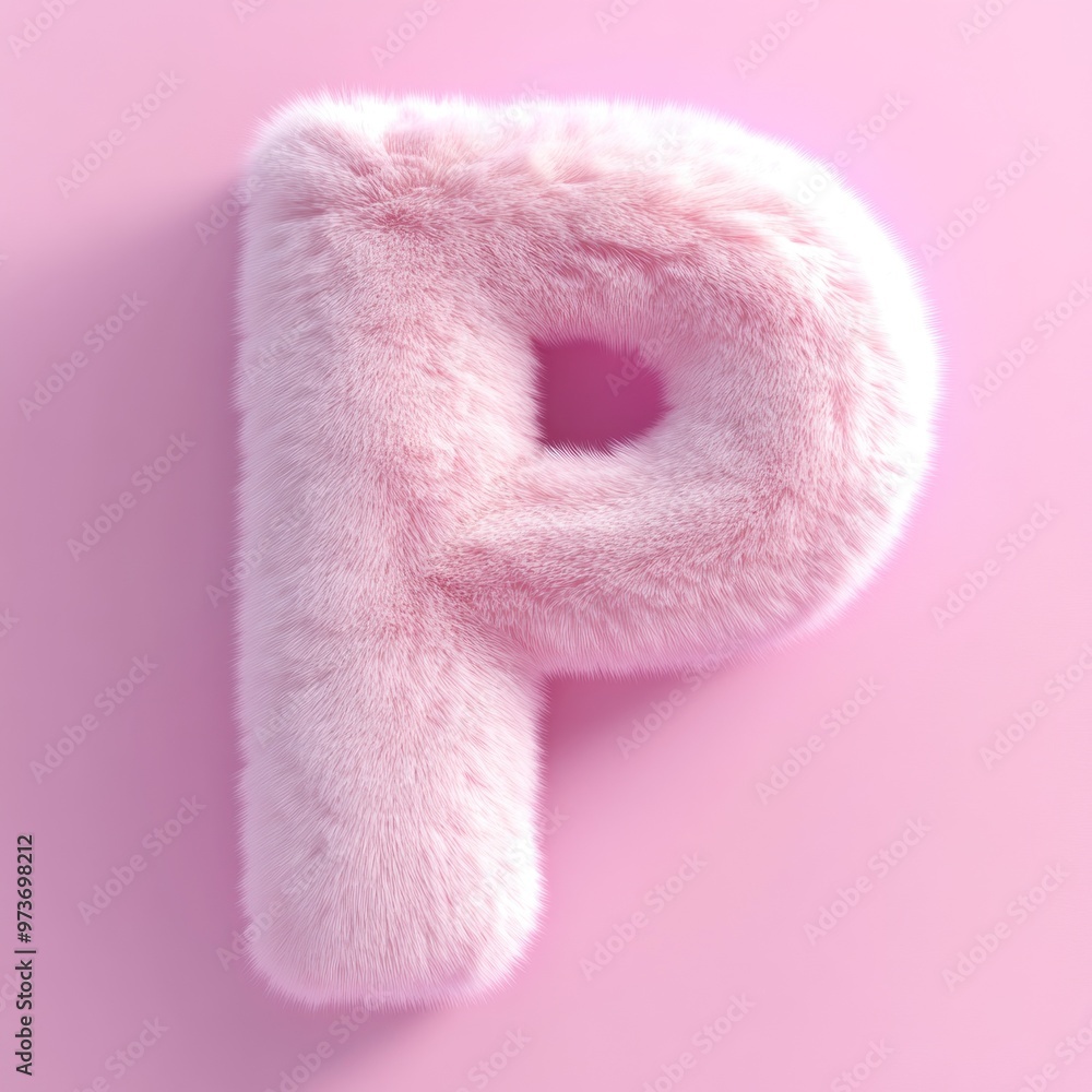 Pink fluffy fur letter P on pink background. Pink fluffy fur letter P on pink background.