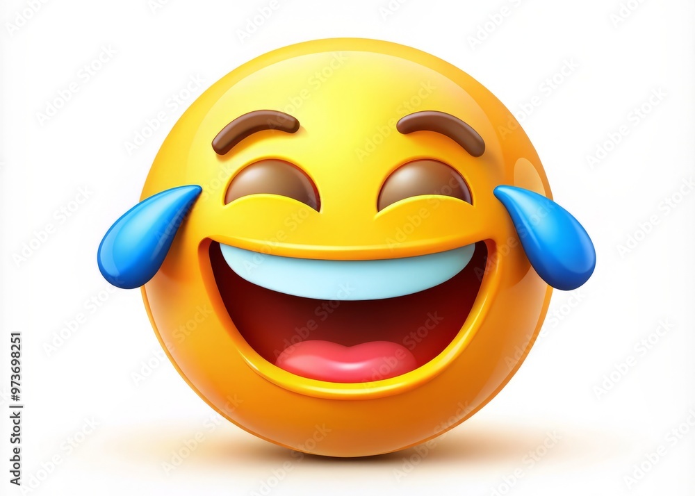 A bright yellow emoticon face with a wide grin and tears of joy in its eyes, expressive of A bright yellow emoticon face with a wide grin and tears of joy in its eyes, expressive of